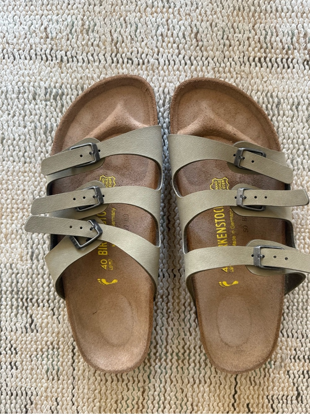 Birkenstock Florida Women's Triple-Strap Sandals in Khaki Sz 8 - New